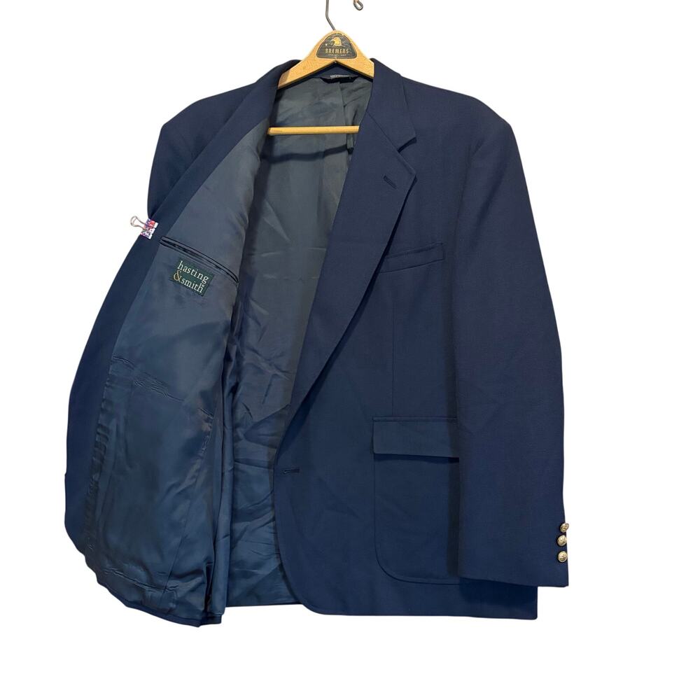Vintage Hasting & Smith Navy Blazer 48R Gold Button Sport Coat Jacket READ
